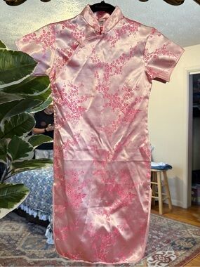 Y2K Kids pink floral print cheongsam dress